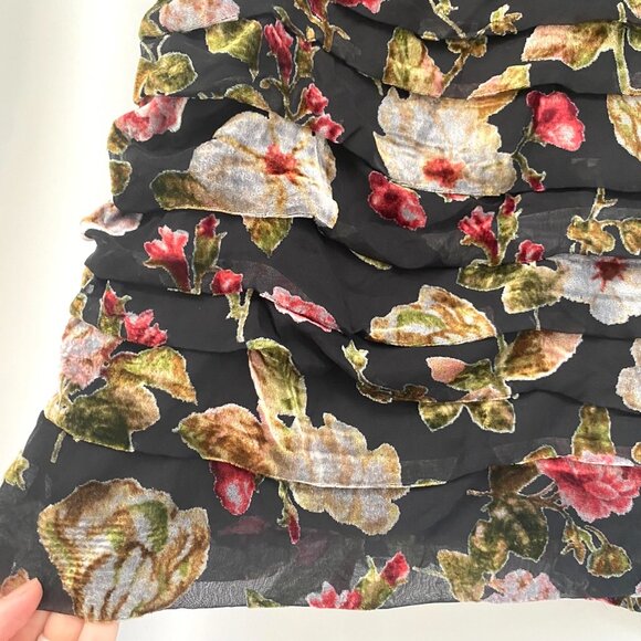 ASTR THE LABEL Floral Velvet Burnout Mini Dress L Black Red Ruffled Whimsigoth - Picture 7 of 16